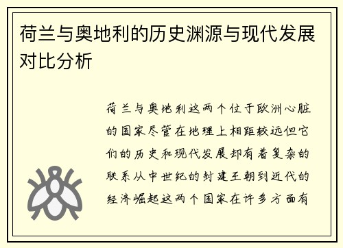 荷兰与奥地利的历史渊源与现代发展对比分析